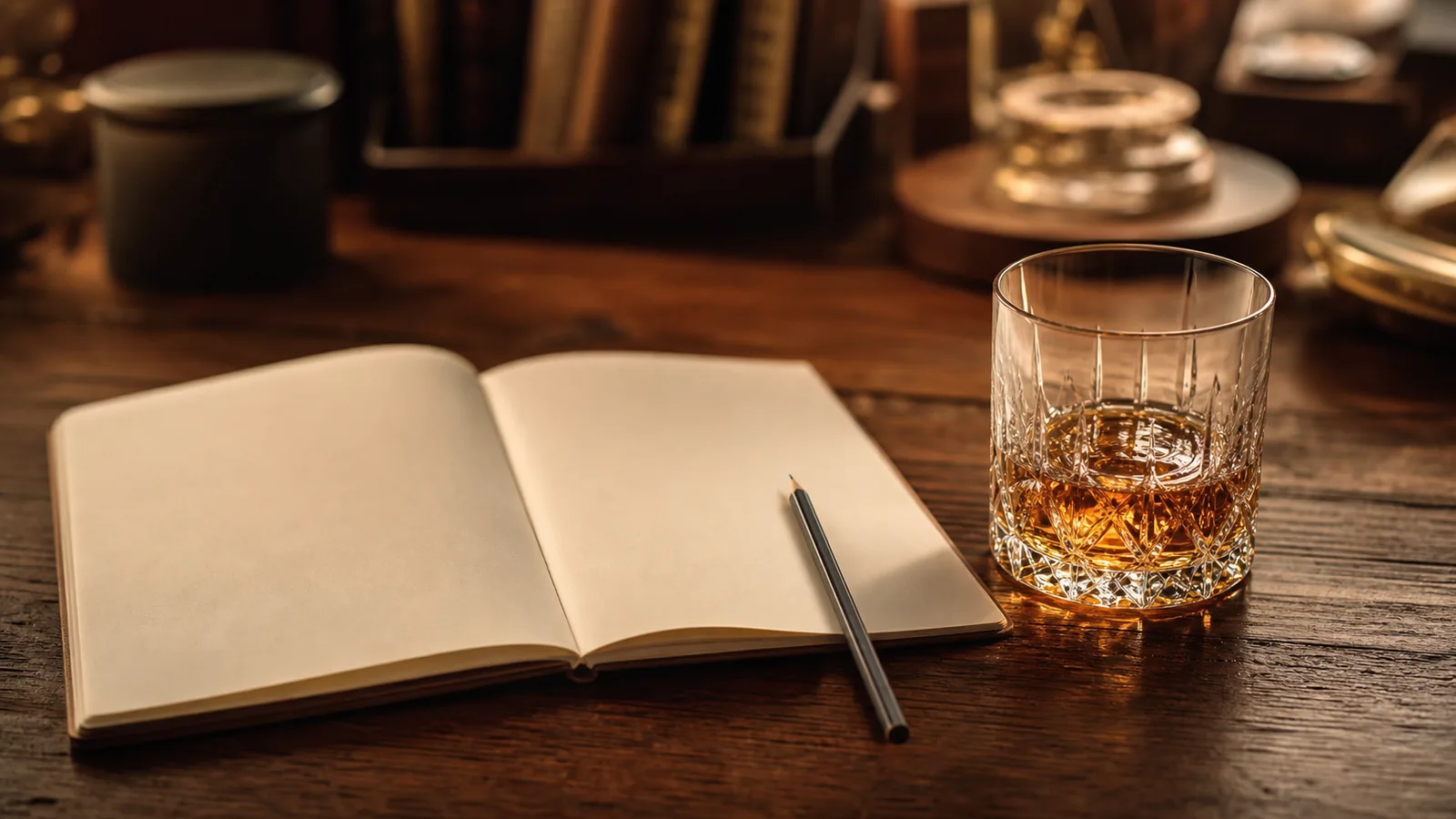 Carnet de dégustation et verre de whisky