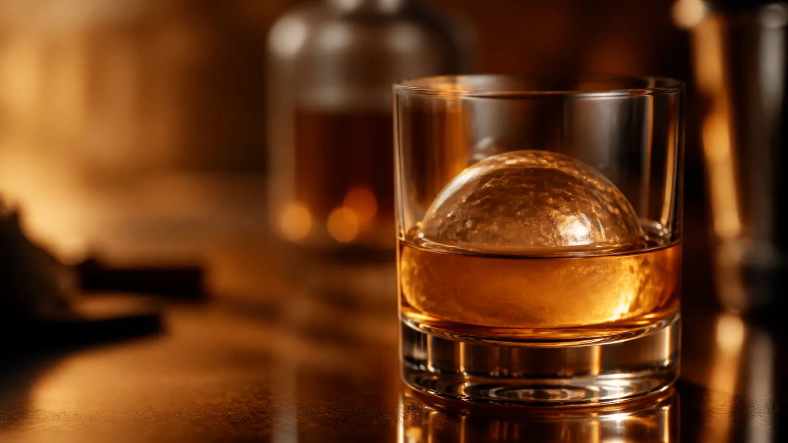 Glaçon sphérique dans un verre de whisky
