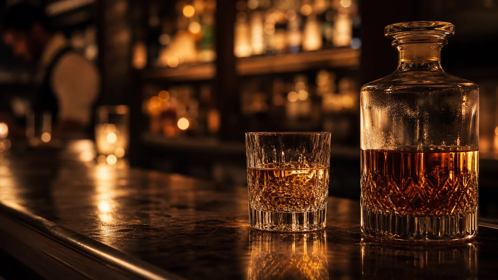 Ambiance chaleureuse d'un bar à whisky