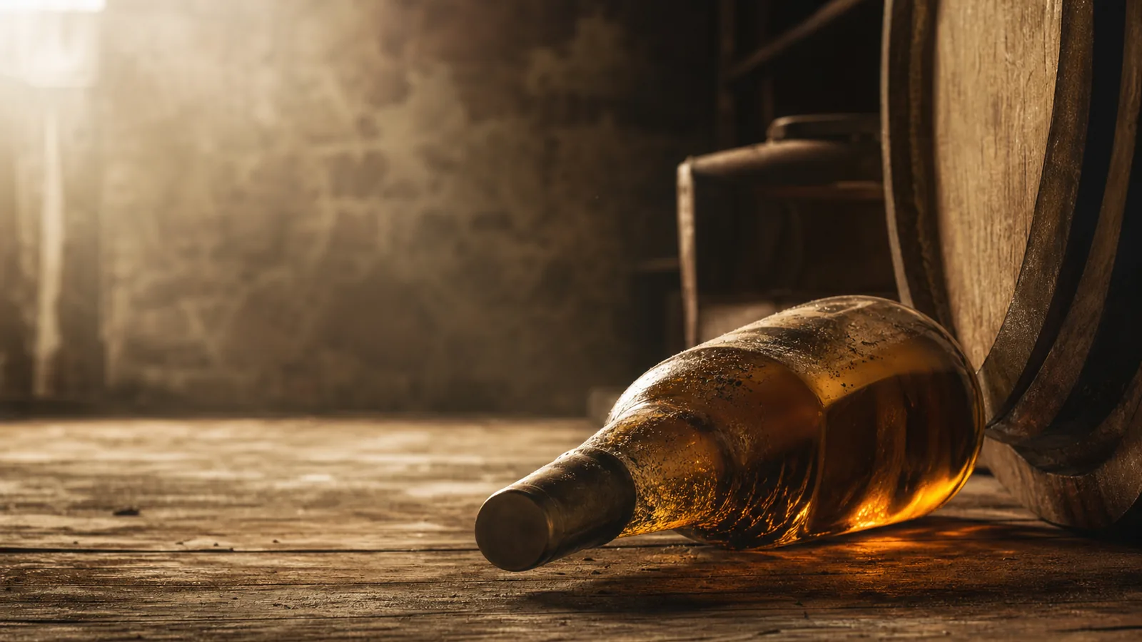Vieille bouteille de whisky dans une cave