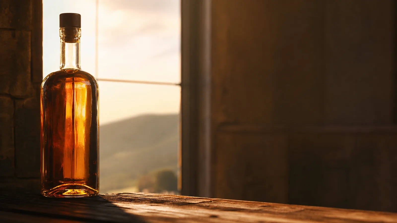 Bouteille de whisky à contre-jour