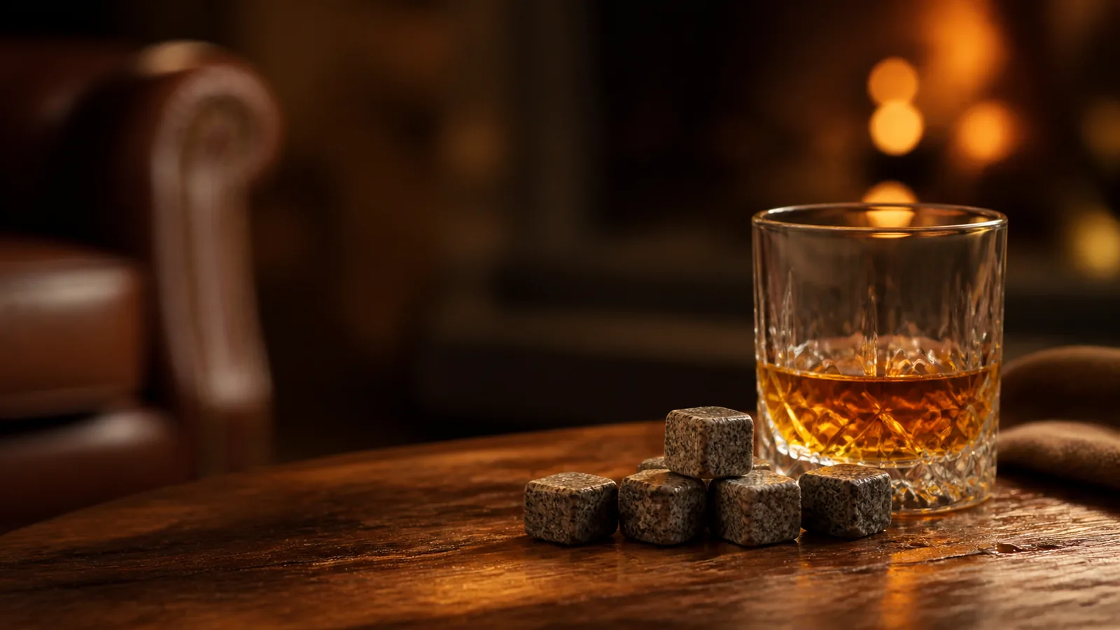 Pierres à whisky et verre